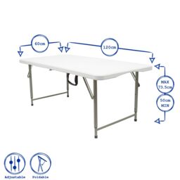 Harbour Housewares Height Adjustable Folding Camping Picnic Table & Chair Set - 120cm (4ft) - White - thumbnail 3
