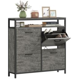HOMCOM Shoe Cabinet with 4 Flip Drawers, Holds 12-20 Pairs in Grey - thumbnail 2