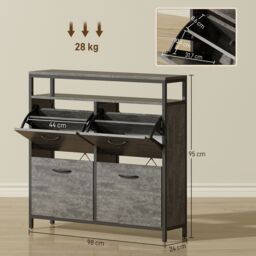 HOMCOM Shoe Cabinet with 4 Flip Drawers, Holds 12-20 Pairs in Grey - thumbnail 3