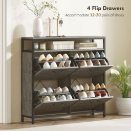 HOMCOM Shoe Cabinet with 4 Flip Drawers, Holds 12-20 Pairs in Grey - thumbnail 4