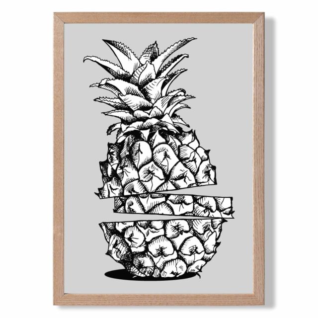 ARTZE Sketch Pineapple on Light Grey Framed Print SIZE: A2 with Oak Frame - Size: A4 - image 1