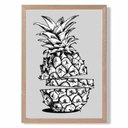 ARTZE Sketch Pineapple on Light Grey Framed Print SIZE: A2 with Oak Frame - Size: A4