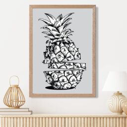 ARTZE Sketch Pineapple on Light Grey Framed Print SIZE: A2 with Oak Frame - Size: A4 - thumbnail 2
