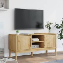 Berkfield Home TV Cabinet FLORO Wax Brown 114x43x55 cm Solid Pine Wood in Light Brown - Size: 114 x 43 x 55 cm - thumbnail 3