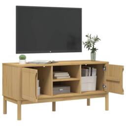Berkfield Home TV Cabinet FLORO Wax Brown 114x43x55 cm Solid Pine Wood in Light Brown - Size: 114 x 43 x 55 cm - thumbnail 4