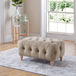 The Great Sofa Company Kensington Velvet Chesterfield Footstool in Cream - thumbnail 1