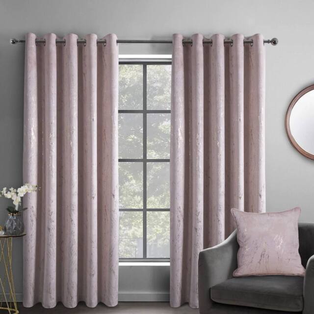 Smart Living Marble Effect Velvet Eyelet Curtains - Thermal Blackout - 2 Panels in Pink - Size: 117 cm width x 137 cm drop - image 1