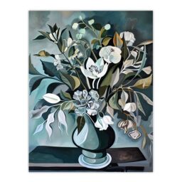 "Artery8 White Flower Bouquet Vase Still Life Painting Wall Art Print in Blue - Size: W24"" x H32""" - thumbnail 1