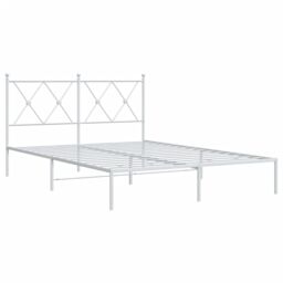 Berkfield Home Metal Bed Frame without Mattress with Headboard White 140x190cm - Size: 140x190 cm - thumbnail 3