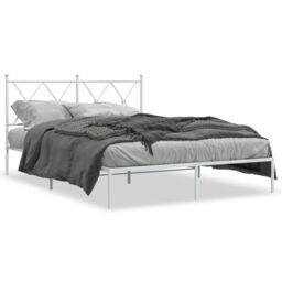 Berkfield Home Metal Bed Frame without Mattress with Headboard White 140x190cm - Size: 140x190 cm - thumbnail 2