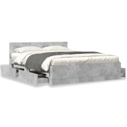 Berkfield Home Bed Frame with Headboard without Mattress Concrete Grey 160x200 cm - thumbnail 4