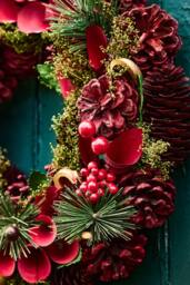 Dibor 30cm Cluster Berries Xmas Decor Front Door Wreath Christmas Wreath in Red - thumbnail 3