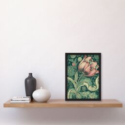 Artery8 Wall Art Print Single Tulip Flower Art Nouveau Painting Pastel Colour Teal Blue Pink William Morris Style Spring Bloom Colourful Bright - thumbnail 4