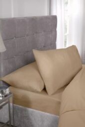 New Edge Blinds Percale Collection 180 Thread Count Percale Fitted Sheet in Brown - Size: Double - thumbnail 1
