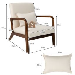 Costway Modern Accent Chair Leisure Chair with Lumbar Pillow Fabric Reading Armchair in Beige - thumbnail 2