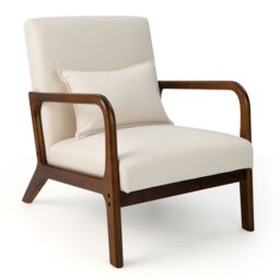 Costway Modern Accent Chair Leisure Chair with Lumbar Pillow Fabric Reading Armchair in Beige - thumbnail 3