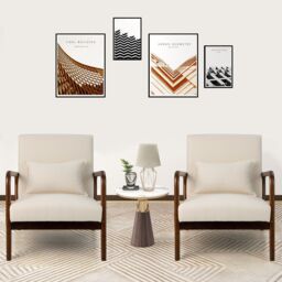 Costway Modern Accent Chair Leisure Chair with Lumbar Pillow Fabric Reading Armchair in Beige - thumbnail 6