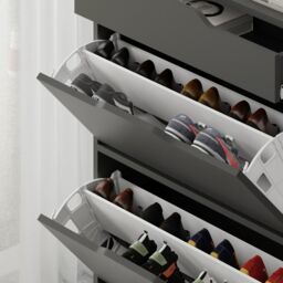 Decortie 'Asta' Modern Shoe Cabinet with 2 Doors & Drawer 81.6x110cm in Dark Grey - Size: 2 Pack - thumbnail 4