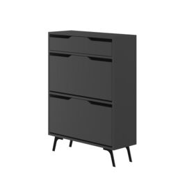 Decortie 'Asta' Modern Shoe Cabinet with 2 Doors & Drawer 81.6x110cm in Dark Grey - Size: 2 Pack - thumbnail 2