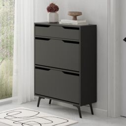 Decortie 'Asta' Modern 2-Door Shoe Cabinet with Drawer Metal Legs 110cm in Dark Grey - Size: 2 Pack