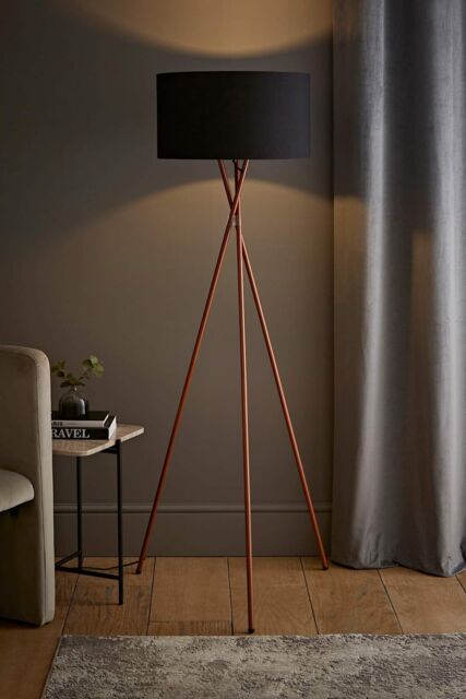 ValueLights Camden Copper Metal Tripod Floor Lamp with Black Drum Lamp Shade - image 1