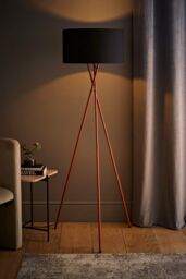 ValueLights Camden Copper Metal Tripod Floor Lamp with Black Drum Lamp Shade - thumbnail 2