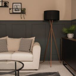 ValueLights Camden Copper Metal Tripod Floor Lamp with Black Drum Lamp Shade - thumbnail 8
