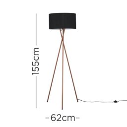 ValueLights Camden Copper Metal Tripod Floor Lamp with Black Drum Lamp Shade - thumbnail 9
