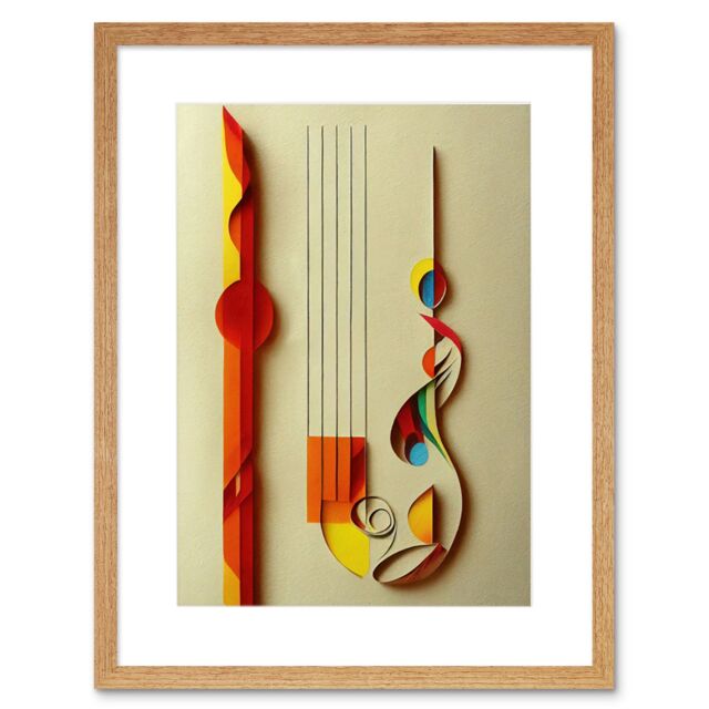 "Artery8 Wall Art Print Kandinsky Inspired Abstract Musical Symbol Clefs Music Yellow Turquoise Orange Artwork Framed 9X7 Inch - Size: W7"" x H9""" - image 1