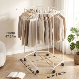Kelvenix white Heavy-Duty Metal Hexagonal Clothes Rack - thumbnail 2