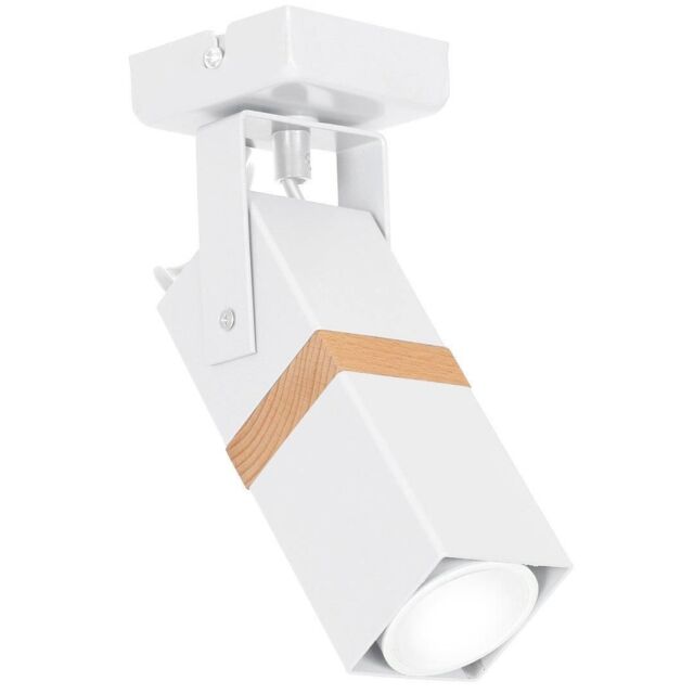Milagro Vidar Hand Made Spot Lamp Black With Natural Wood Cuboid in White - image 1