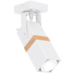 Milagro Vidar Hand Made Spot Lamp Black With Natural Wood Cuboid in White
