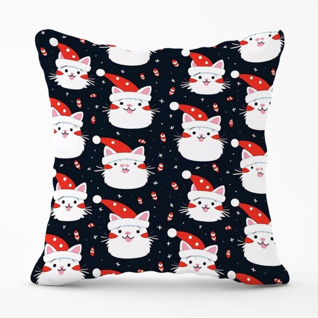 Warren Reed - Designer Cute Cats Wearing Santa Claus Hats Outdoor Cushion in Red - Size: 45 cm x 45 cm - image 1