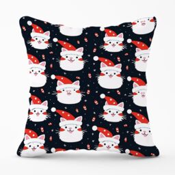 Warren Reed - Designer Cute Cats Wearing Santa Claus Hats Outdoor Cushion in Red - Size: 45 cm x 45 cm - thumbnail 1