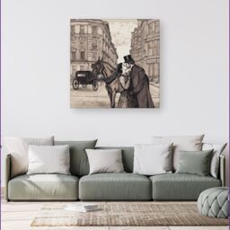 Warren Reed - Designer Victorian Lovers On A London Street Canvas in Black - Size: w40 inch x h40 inch - thumbnail 1