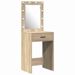 Berkfield Home 2 Piece Dressing Table Set with LED Sonoma Oak Engineered Wood in Light Oak - thumbnail 5