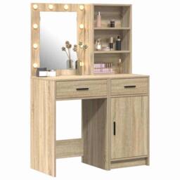 Berkfield Home 2 Piece Dressing Table Set with LED Sonoma Oak Engineered Wood in Light Oak - thumbnail 3