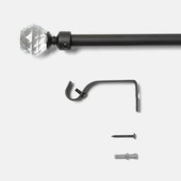 OHS Crystal Ball Finial Curtain Pole Extendable 16mm Metal Rod 120-220cm in Black - Size: 120 cm - 210 cm - thumbnail 4