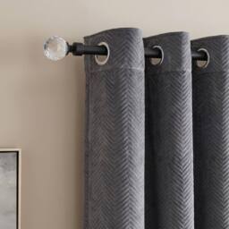 OHS Crystal Ball Finial Curtain Pole Extendable 16mm Metal Rod 120-220cm in Black - Size: 120 cm - 210 cm - thumbnail 1