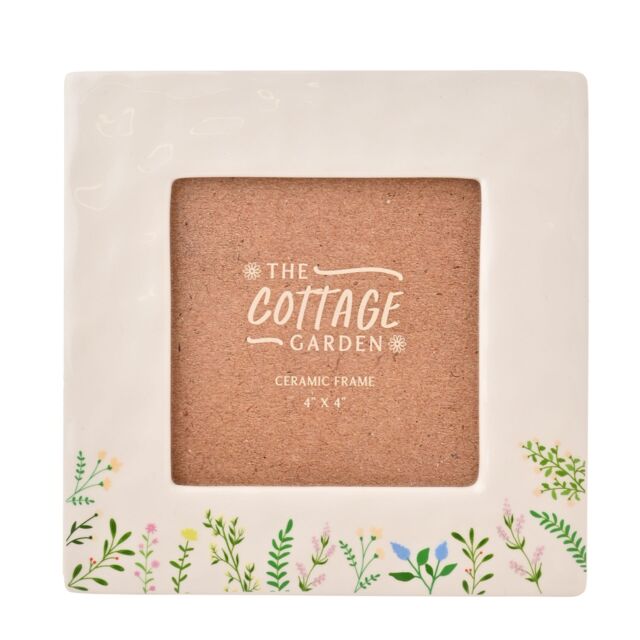 "The Cottage Garden Floral Print Ceramic Photo Frame 4"" x 4"" in Off-White" - image 1
