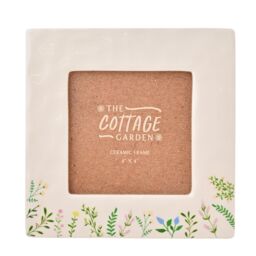 "The Cottage Garden Floral Print Ceramic Photo Frame 4"" x 4"" in Off-White" - thumbnail 1
