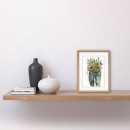 "Artery8 Wall Art Print Spring Wildflowers Bursting out of a Pair of Jeans Artwork Framed 9X7 Inch in Beige - Size: W7"" x H9""" - thumbnail 2