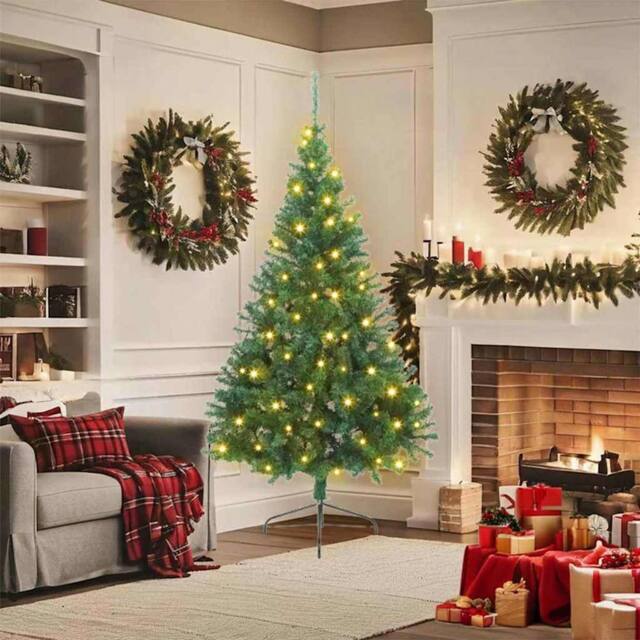 Berkfield Home Artificial Pre-lit Christmas Tree Green 180 cm PVC - image 1