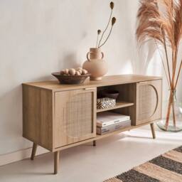 sweeek 120cm TV unit woodenn effect rounded cane rattan 2 doors in Brown - thumbnail 6