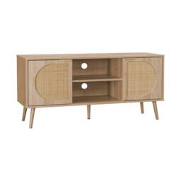 sweeek 120cm TV unit woodenn effect rounded cane rattan 2 doors in Brown - thumbnail 2