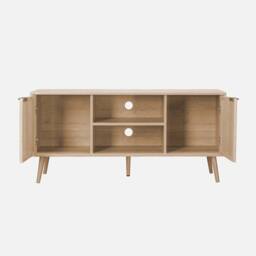 sweeek 120cm Tv Unit Woodenn Effect Rounded Cane Rattan 2 Doors in Light Brown - thumbnail 3