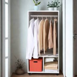 Pirlo Plush Open Wardrobe Clothes Rail With Storage Shelves on Wheels White - thumbnail 3
