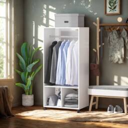 Pirlo Plush Open Wardrobe Clothes Rail With Storage Shelves on Wheels White - thumbnail 2