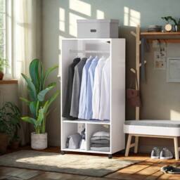 Pirlo Plush Open Wardrobe Clothes Rail With Storage Shelves on Wheels White - thumbnail 4