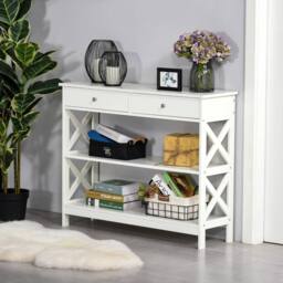 NESTLUNE Console Table Side Desk Shelves Drawers in White - Size: 100 cm x 15 cm - thumbnail 3